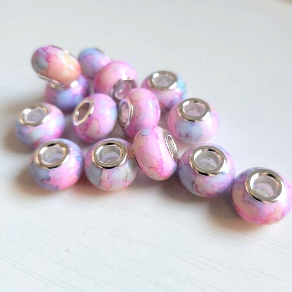 NWT For Pandora 16 Pale Pastel Pink Watercolor Large Hole European Charm Beads
